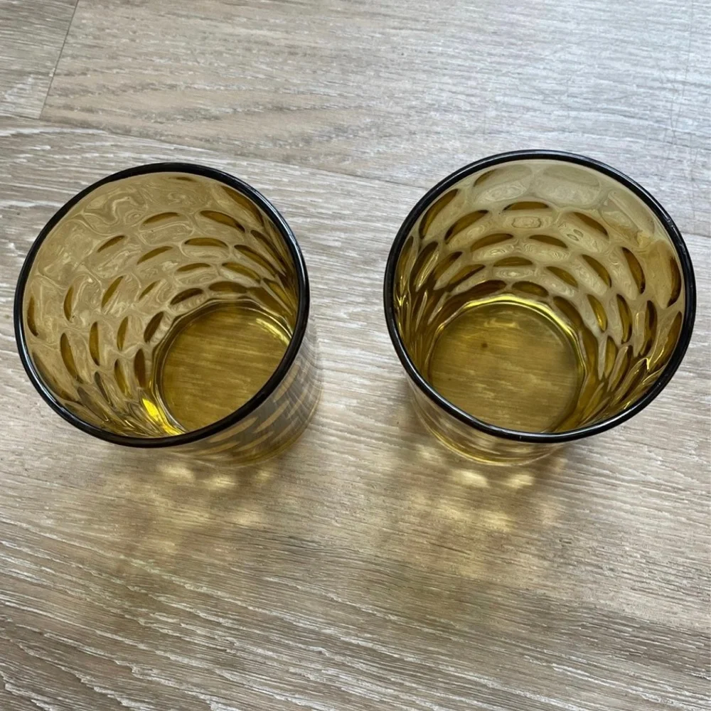 Set of 2 West Elm Dimpled Amber Drinking Glasses